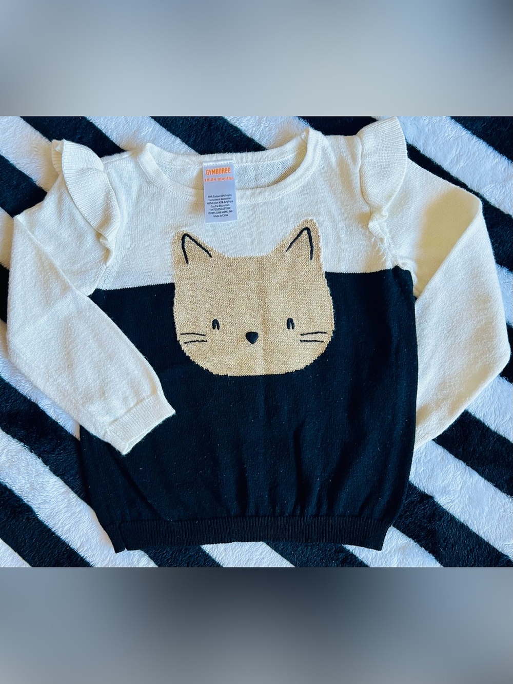 Gymboree Cream, Black & Tan Cat Knit Sweater